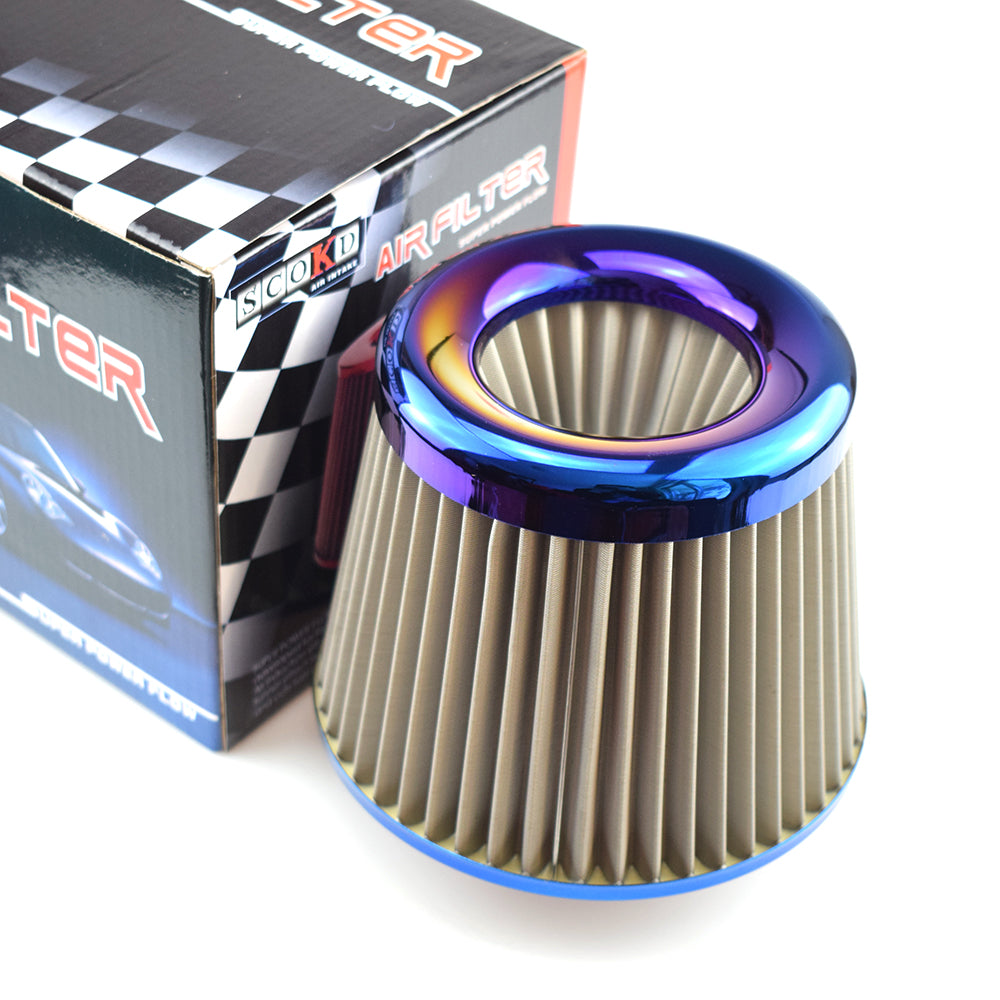 Car Air Intake Filter Cleaner Stainless Steel Burnt Blue 3" 76mm