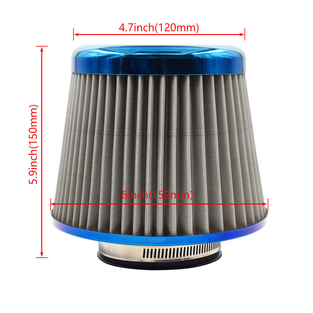 Car Air Intake Filter Cleaner Stainless Steel Burnt Blue 3" 76mm