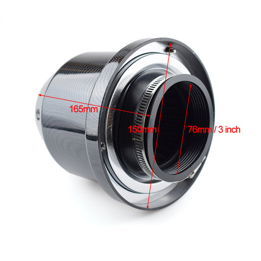 3'' 76mm Car Cold Air Intake Induction Air Filter Kit Carbon Color